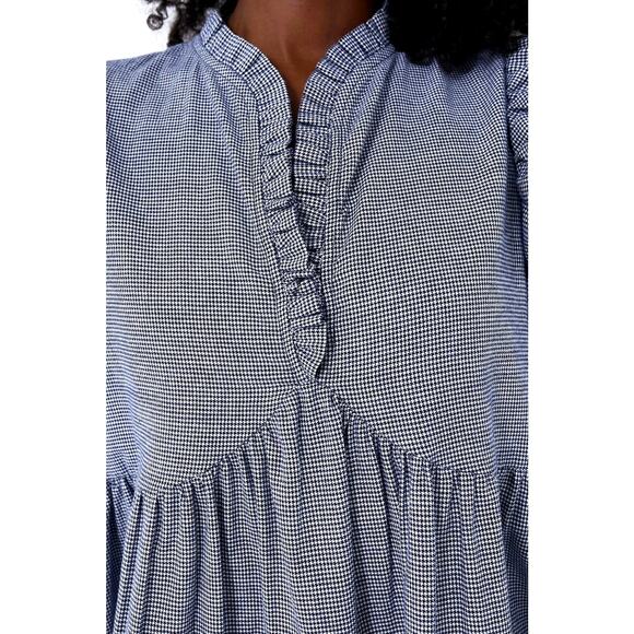 Harshman Houndstooth Aiya Blouse Navy Puffed Sleeve size S - Picture 3 of 6